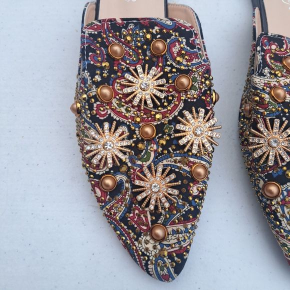 Luxury Women Mules Summer Slippers Shoes Flats Flip Flops  Stars Rhinestones - Picture 2 of 16